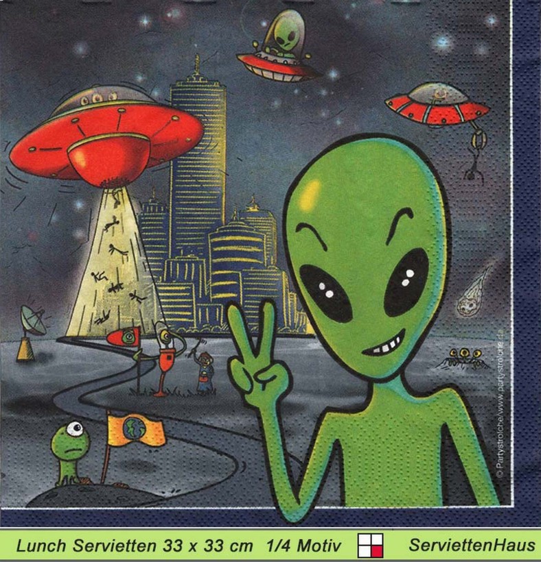 UFO mit Alien ist gelandet - 1 Lunch Serviette